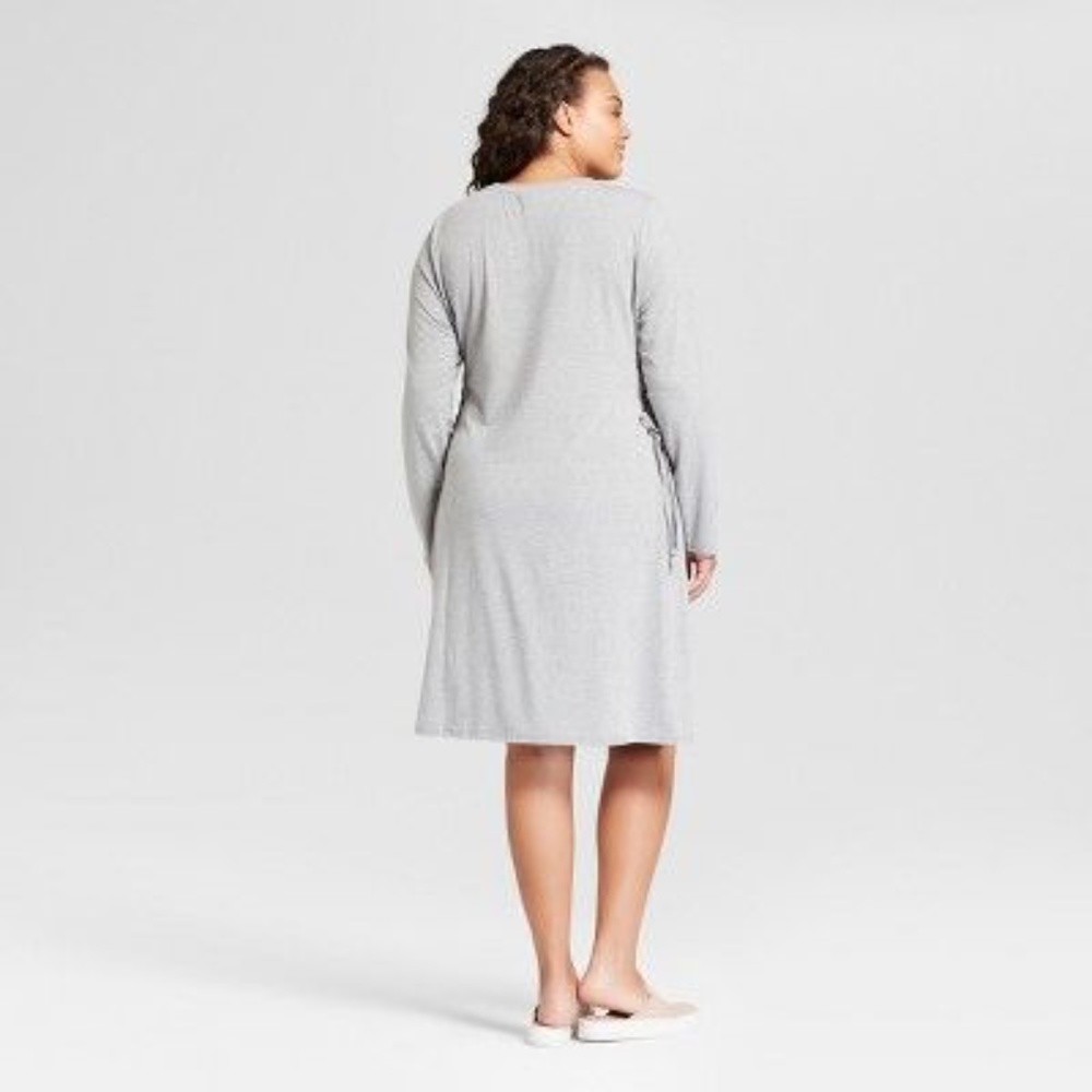 New AVA & VIV Gray Lace-Up Sides T-Shirt Dress F2 - Picture 3 of 8